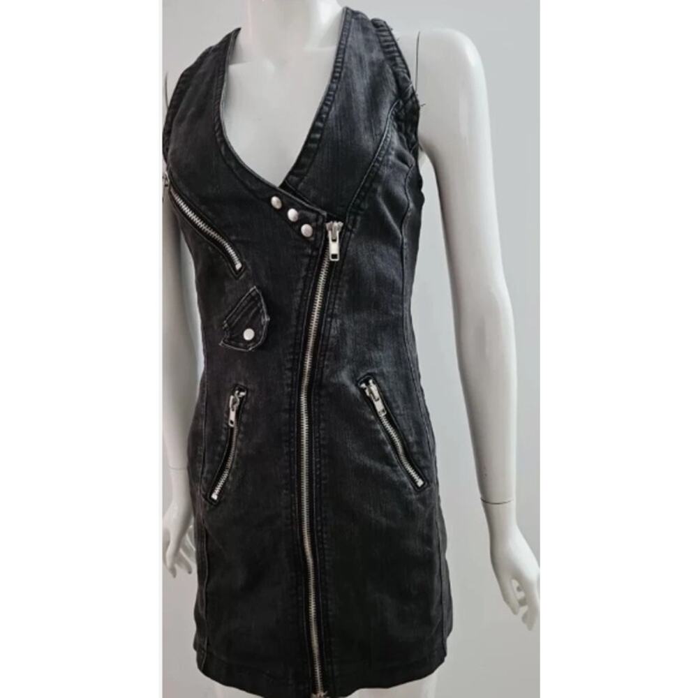 Sweet Vibes Biker Grunge Denim Mini Dress Biker Size XL Sleeveless Goth Moto